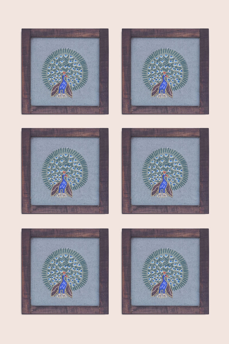 Dancing Peacock Handwoven Coasters - Set Of 2 Pcs