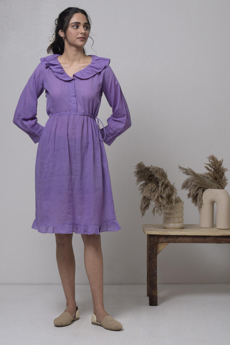 Gathered Rounded Flat Collar Dress