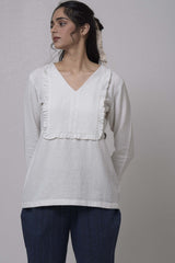 V- Neck Full Sleeves With Gathered - Top